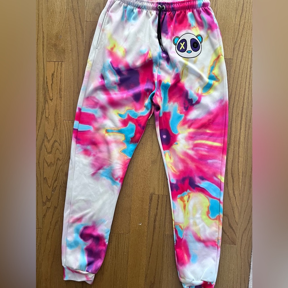 Retro Multicolor Tie-Dye Unisex Sweatpants Size XL Panda Athleisure Stretch